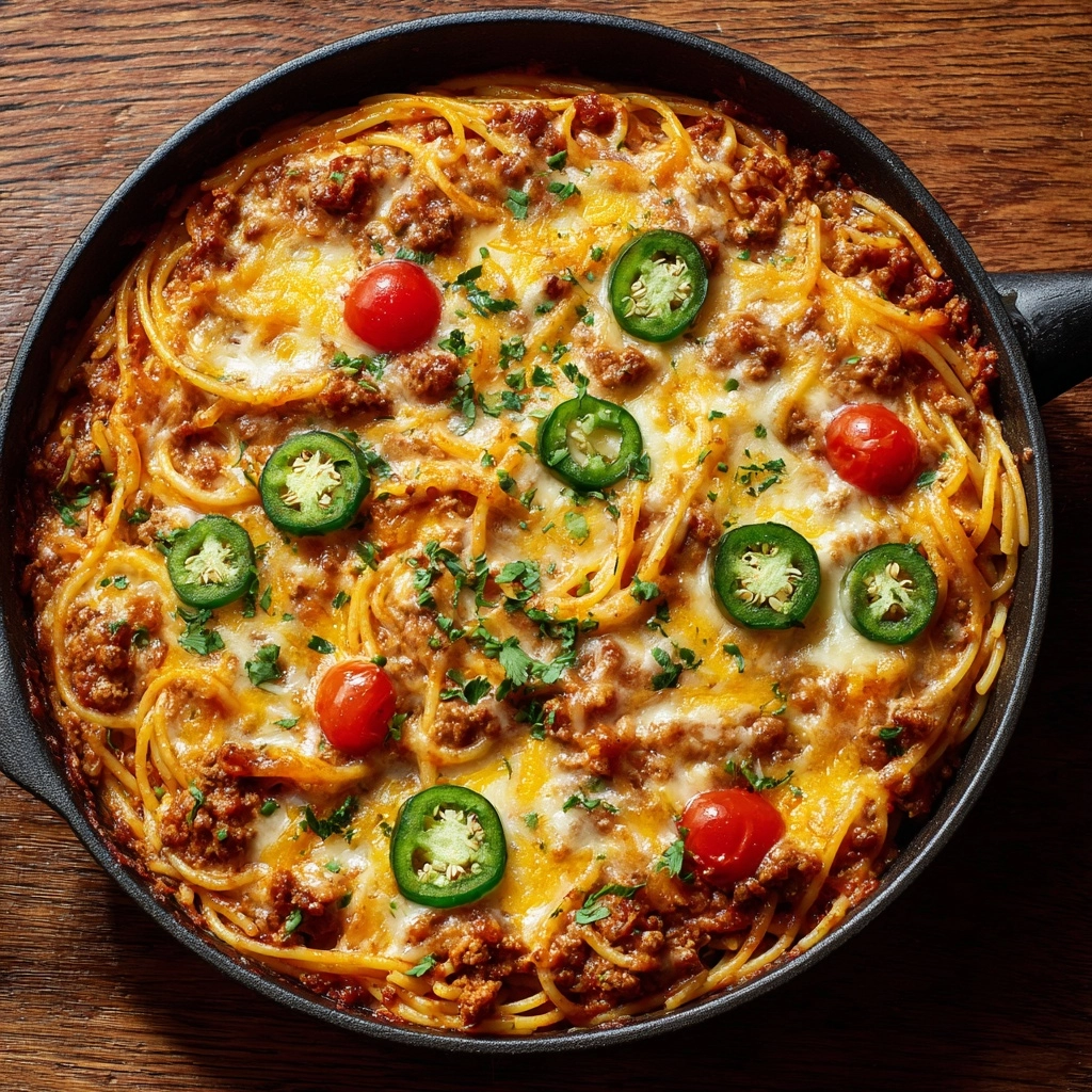Cheesy Taco Salsa Spaghetti Bake Recipe - Recipe Image