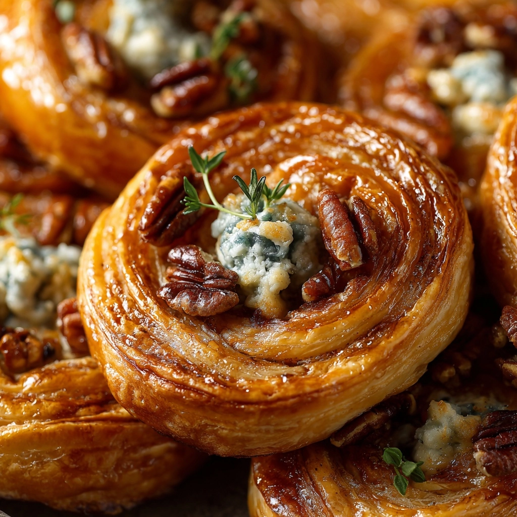 Blue Cheese, Walnut, and Thyme Pull-Apart Puff Pastry Twirl Recipe - Recipe Image
