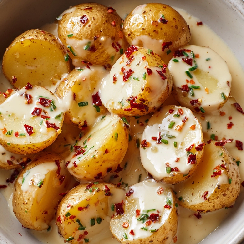 Easy Creamy Garlic Sauce Baby Potatoes Recipe - Recipe Image