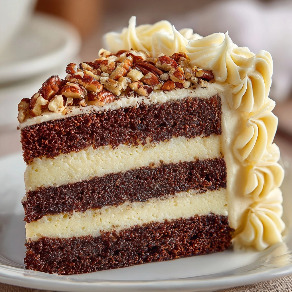 White German Chocolate Cake with a Cheesecake Center Recipe - Recipe Image