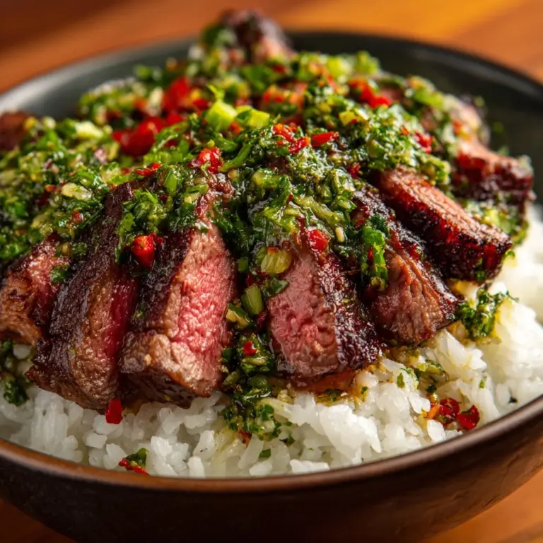 Skirt Steak Rice Bowls with Chimichurri Sauce Recipe