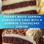 White German Chocolate Cake with a Cheesecake Center Recipe