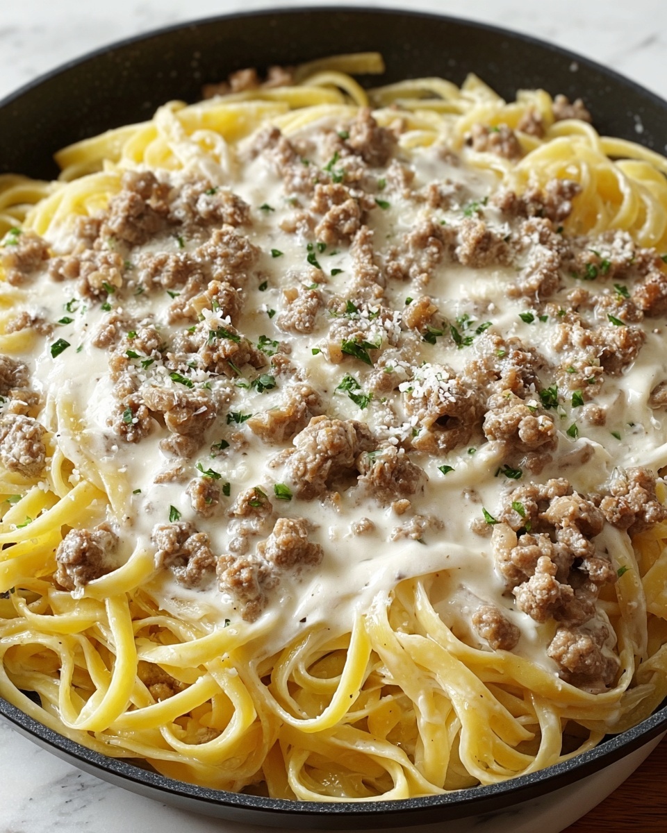 Cheesy Garlic Butter Linguine with Savory Ground Beef Recipe - Recipe Image