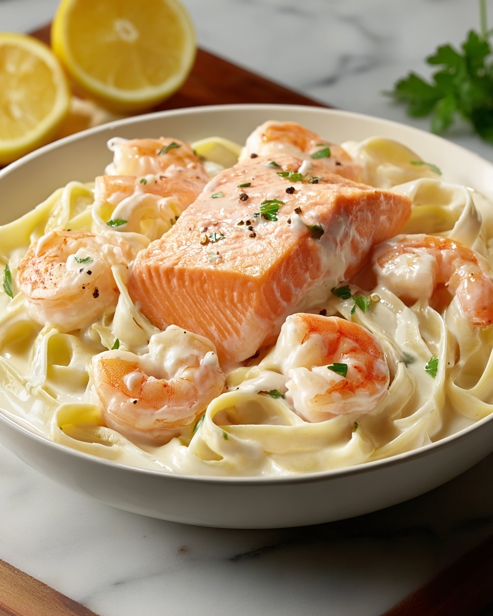Salmon and Shrimp Alfredo Recipe - Recipe Image