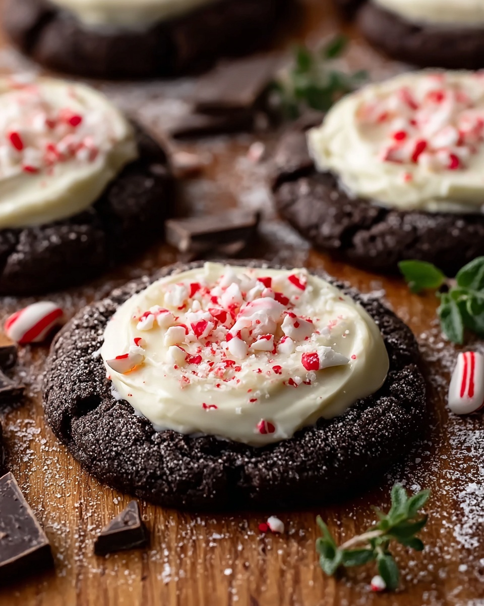 White Chocolate Dipped Peppermint Chocolate Cookies Recipe - Recipe Image
