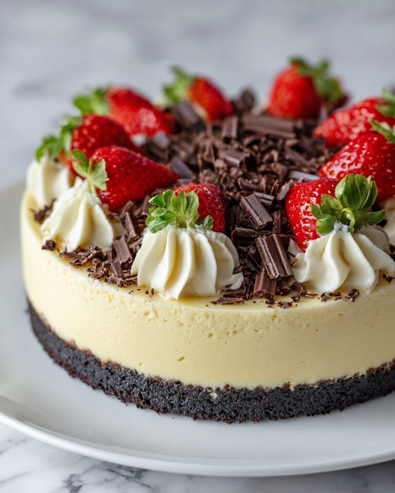 Vanilla Cheesecake with Chocolate Crust and Strawberry Garnish Recipe