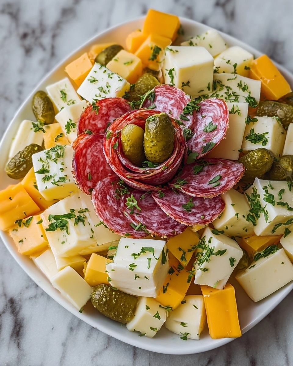 Easy Marinated Cheese Appetizer with Salami & Pickles Recipe - Recipe Image