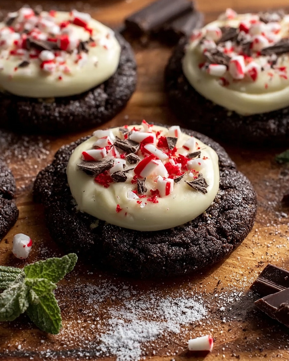 White Chocolate Dipped Peppermint Chocolate Cookies Recipe - Recipe Image