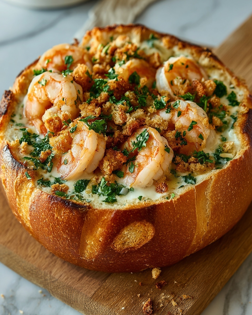 Savory Stuffed Seafood Bread Bowl Recipe - Recipe Image