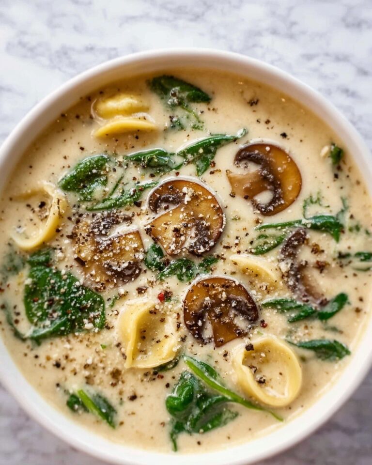 Creamy Parmesan Mushroom and Spinach Tortellini Soup Recipe