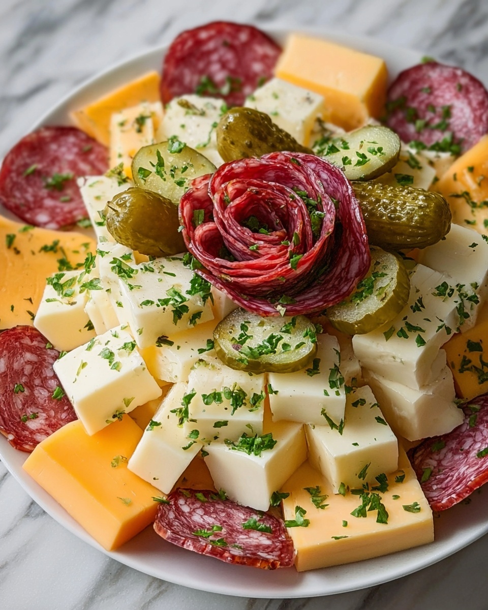 Easy Marinated Cheese Appetizer with Salami & Pickles Recipe - Recipe Image