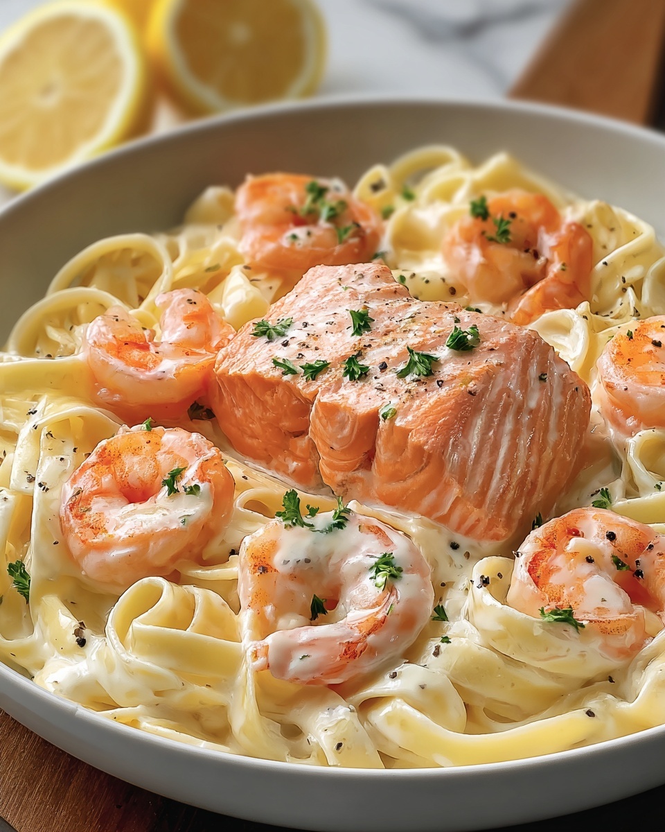 Salmon and Shrimp Alfredo Recipe - Recipe Image