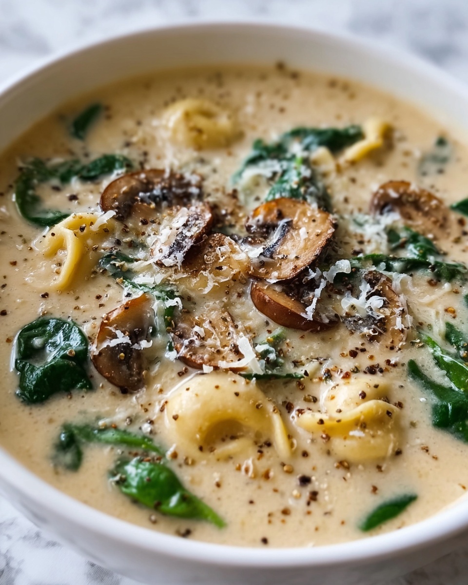 Creamy Parmesan Mushroom and Spinach Tortellini Soup Recipe - Recipe Image