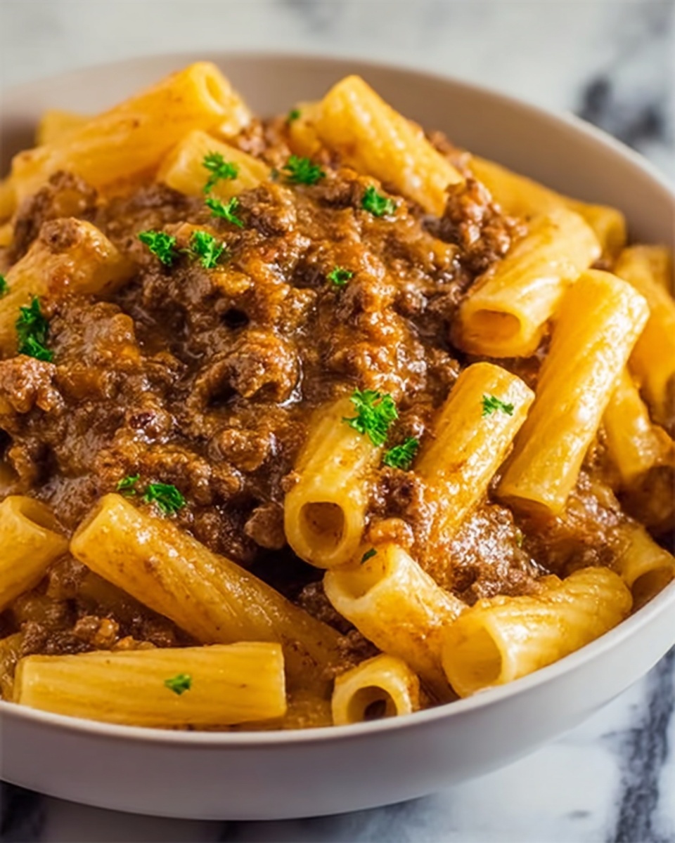 Creamy Garlic Beef Pasta Recipe - Recipe Image
