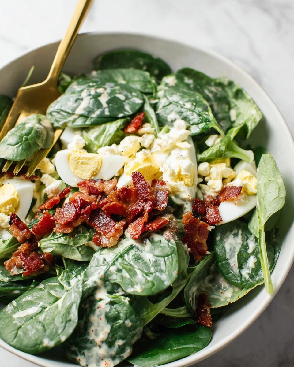 Spinach Salad with Bacon, Eggs, and Creamy Balsamic Dressing Recipe - Recipe Image