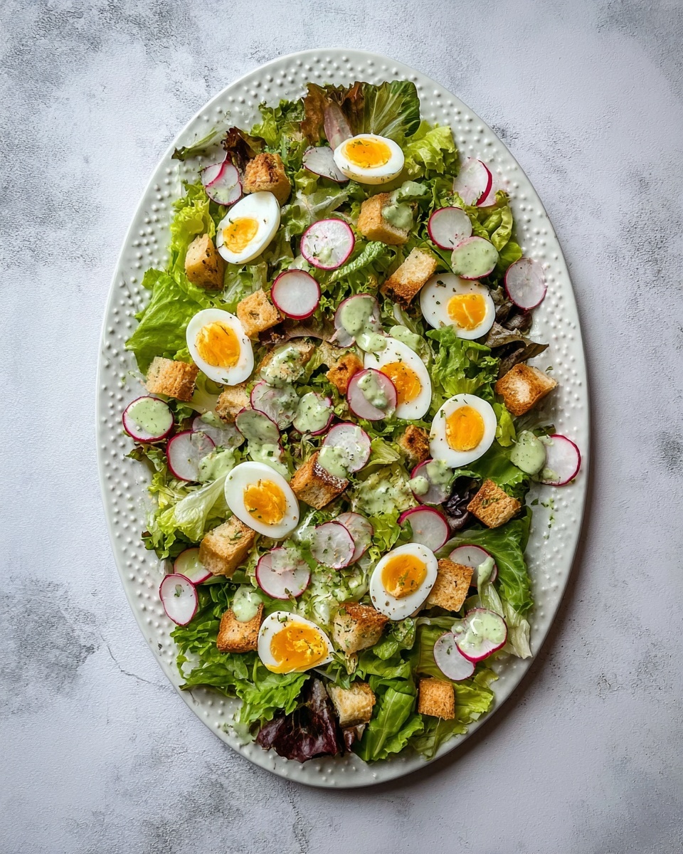 Butter Leaf Lettuce Salad with Lemon Dill Dressing and Crispy Baguette Croutons Recipe - Recipe Image
