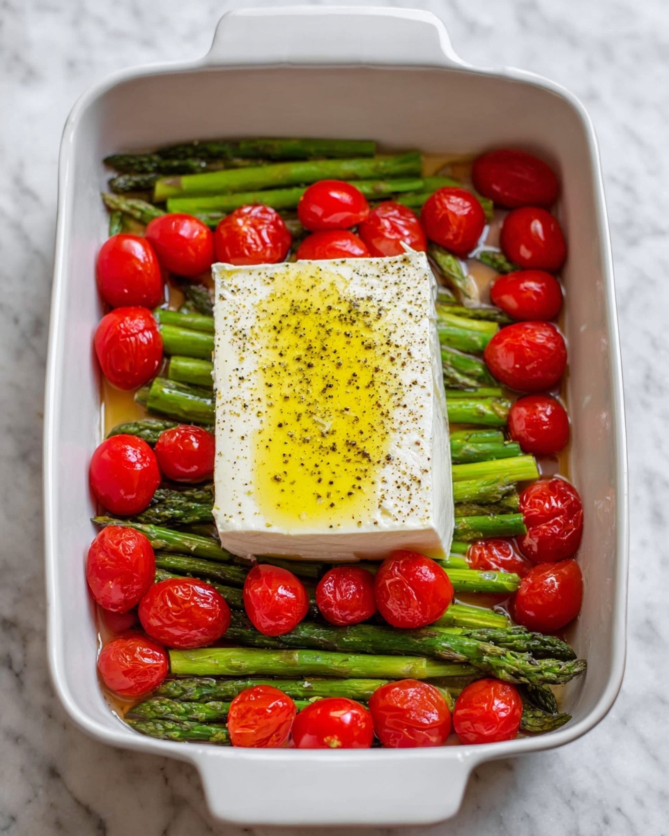 Creamy Baked Feta Pasta with Cherry Tomatoes and Asparagus Recipe - Recipe Image
