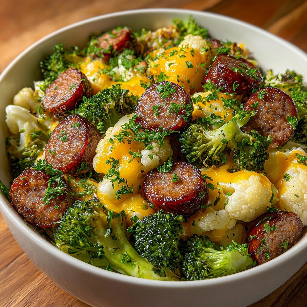 Cheesy Broccoli, Sausage and Cauliflower Casserole Recipe - Recipe Image