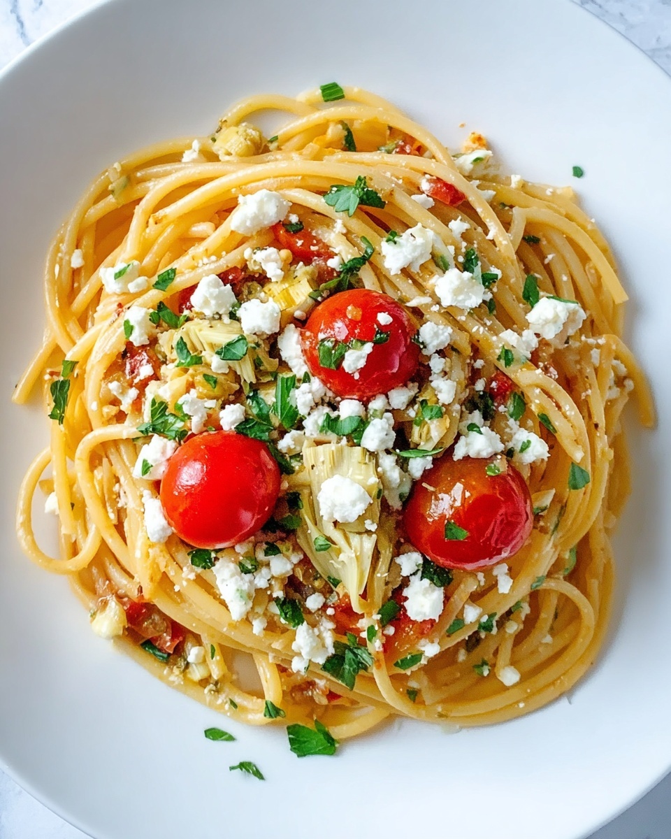 Fresh Artichoke, Tomato, and Feta Pasta Recipe - Recipe Image
