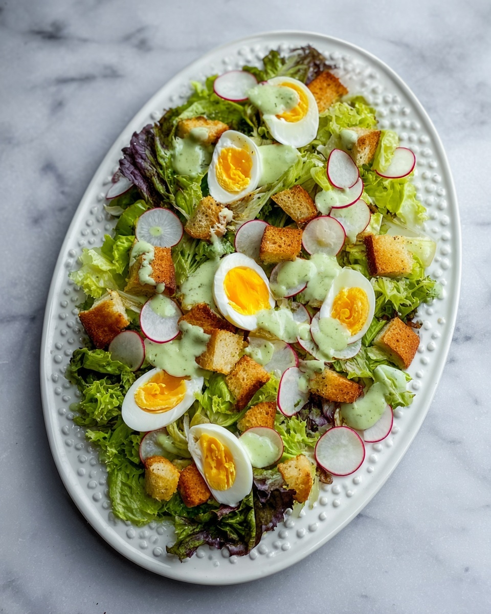 Butter Leaf Lettuce Salad with Lemon Dill Dressing and Crispy Baguette Croutons Recipe - Recipe Image