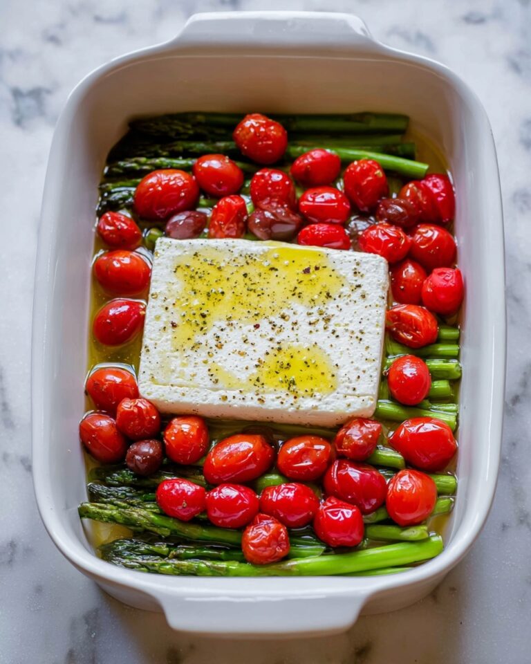 Creamy Baked Feta Pasta with Cherry Tomatoes and Asparagus Recipe