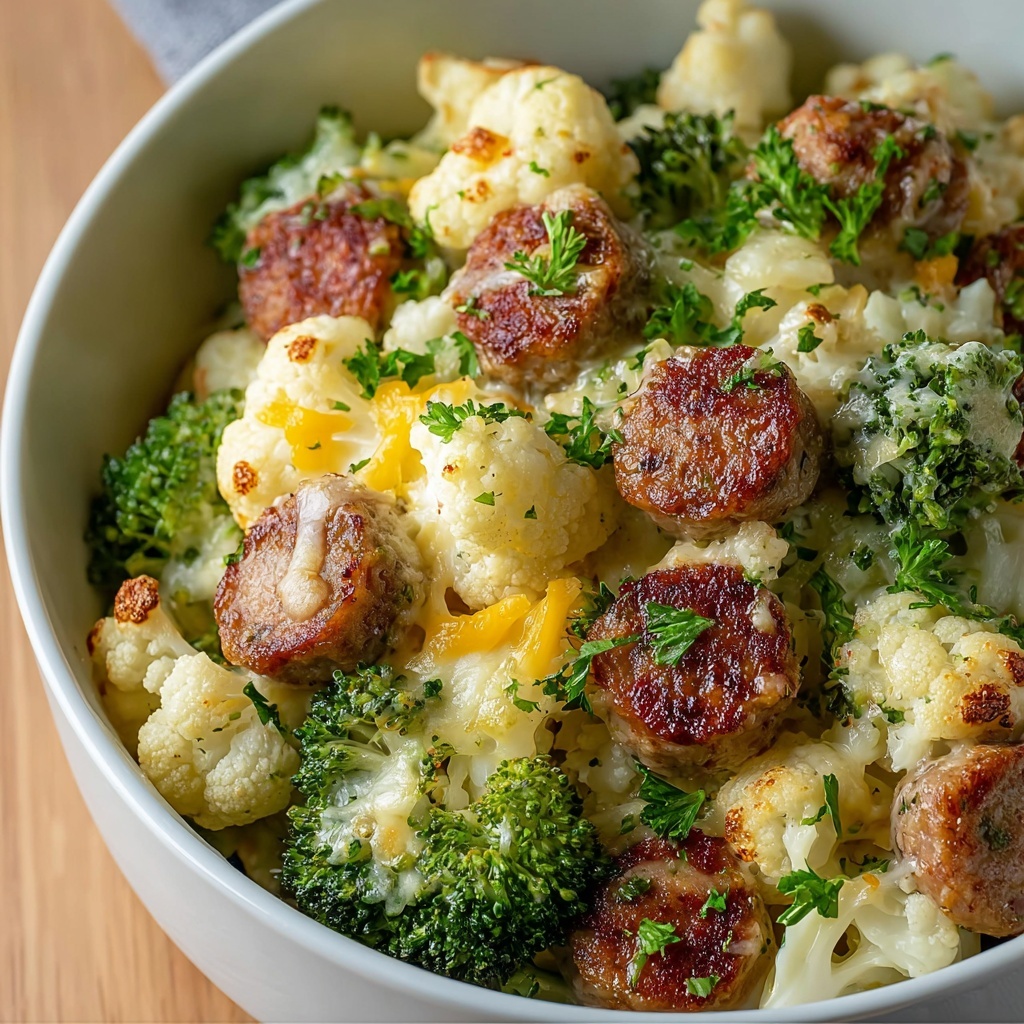 Cheesy Broccoli, Sausage and Cauliflower Casserole Recipe - Recipe Image