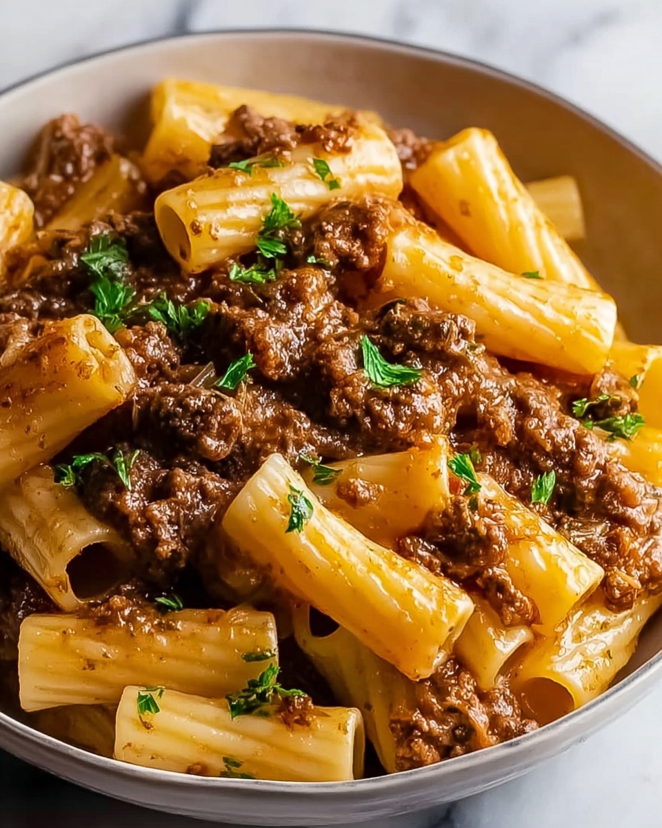 Creamy Garlic Beef Pasta Recipe - Recipe Image