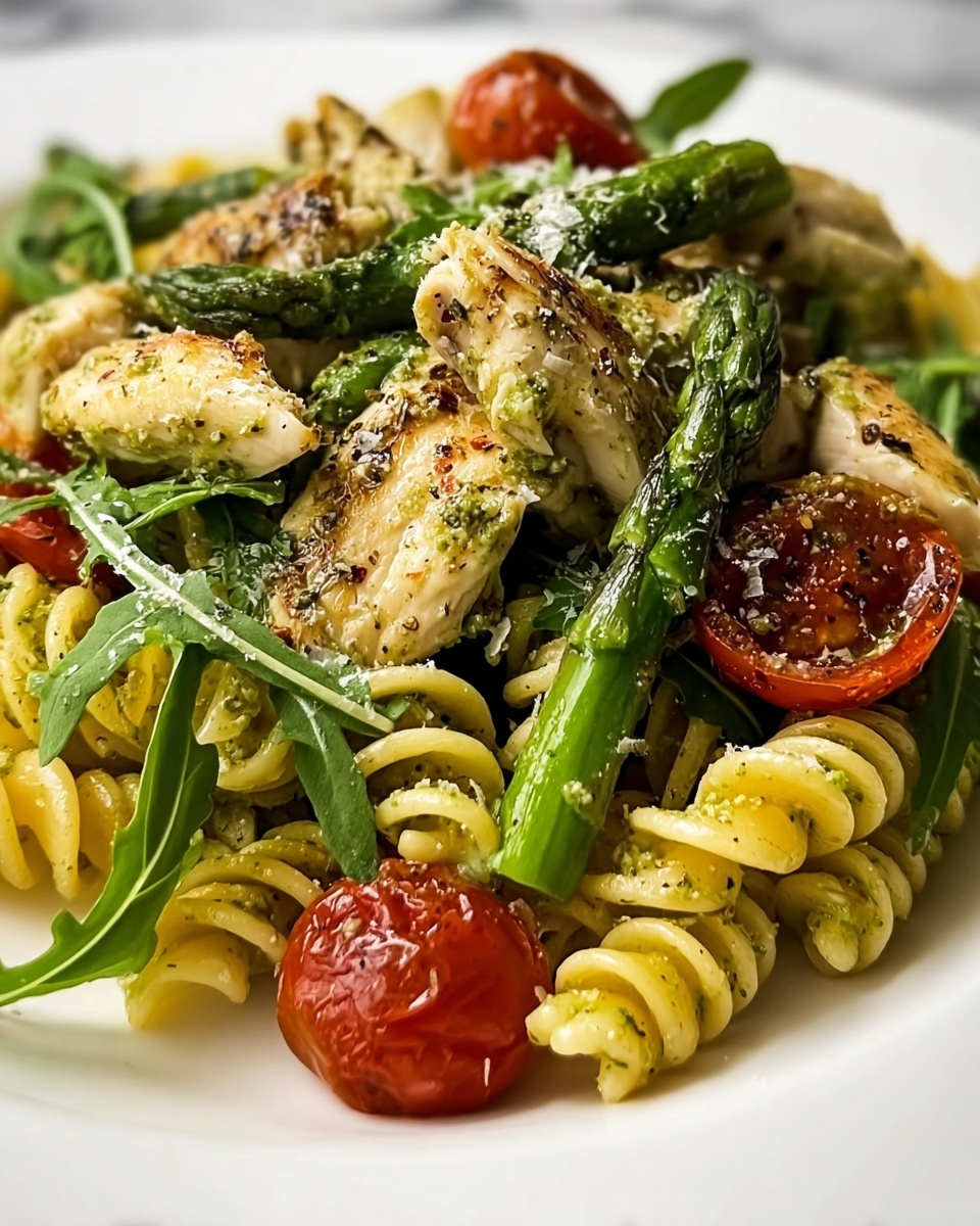 Simple Pesto Pasta With Chicken and Asparagus Recipe - Recipe Image