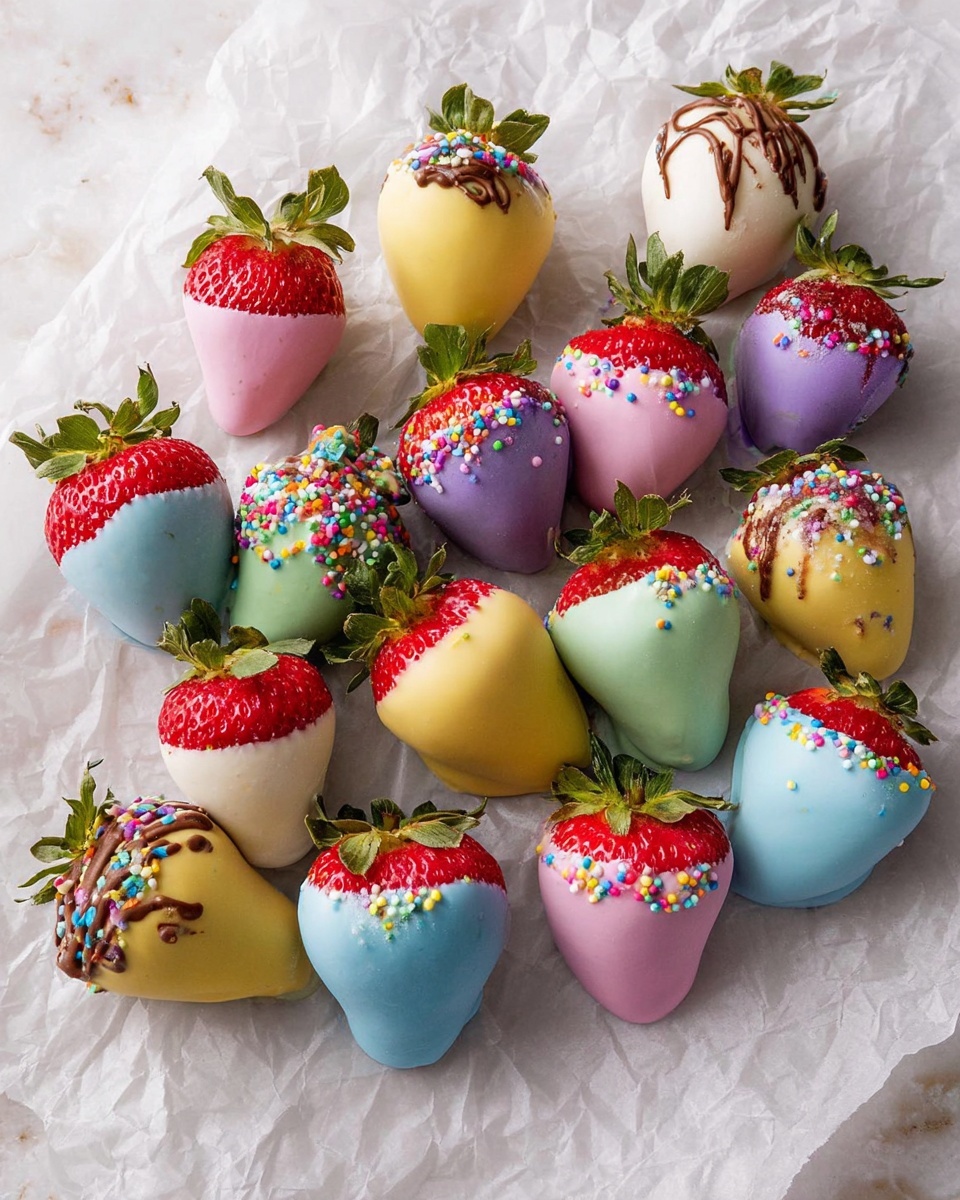 Easter Colorful Chocolate-Covered Strawberries Recipe - Recipe Image