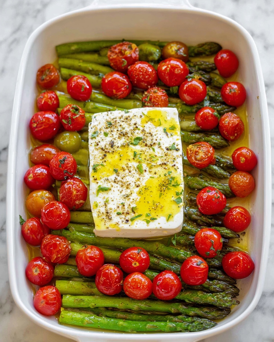 Creamy Baked Feta Pasta with Cherry Tomatoes and Asparagus Recipe - Recipe Image
