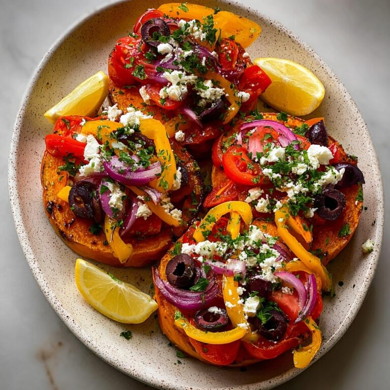 Mediterranean Roasted Sweet Potatoes with Veggie Topping Recipe