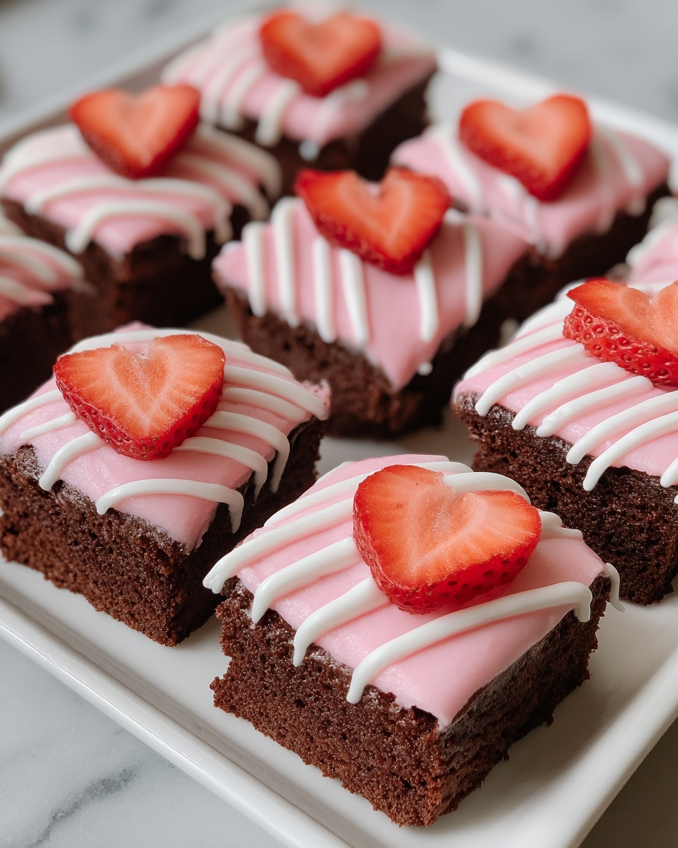 Strawberry Frosted Heart Shaped Brownies Recipe - Recipe Image