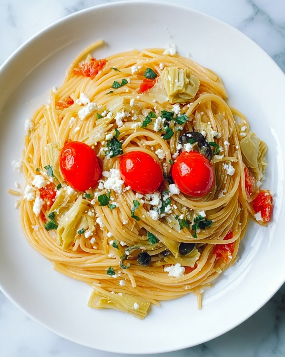 Fresh Artichoke, Tomato, and Feta Pasta Recipe - Recipe Image