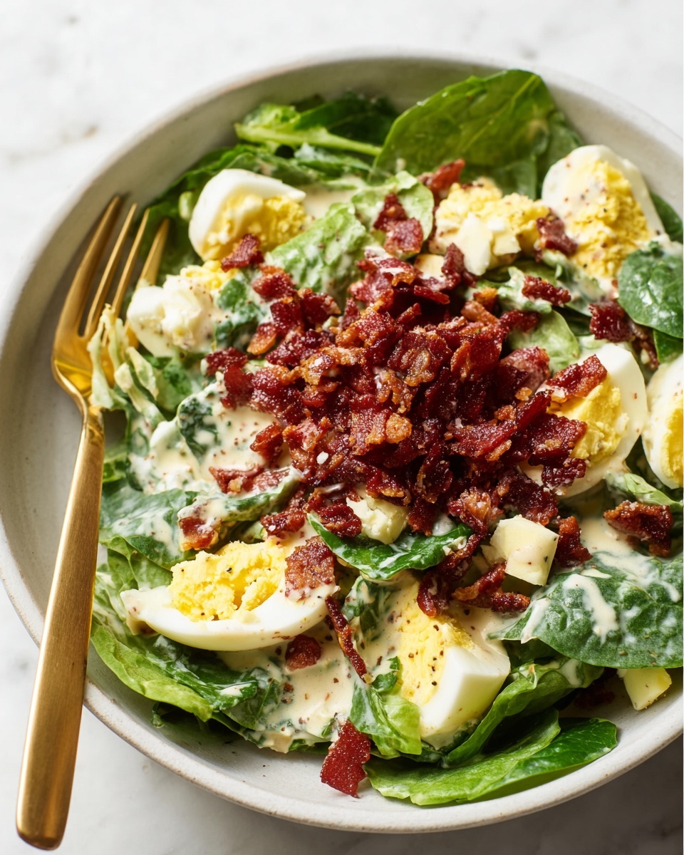 Spinach Salad with Bacon, Eggs, and Creamy Balsamic Dressing Recipe - Recipe Image