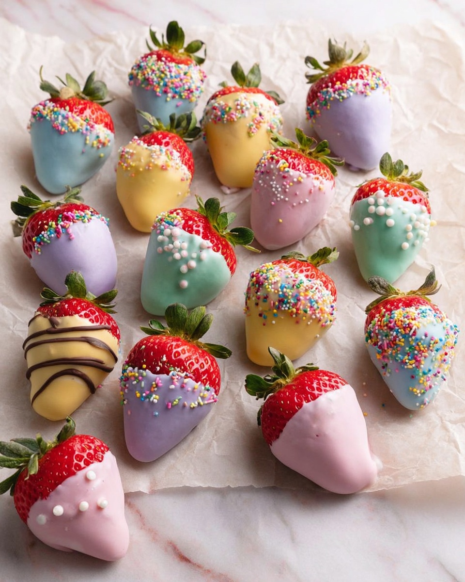 Easter Colorful Chocolate-Covered Strawberries Recipe - Recipe Image