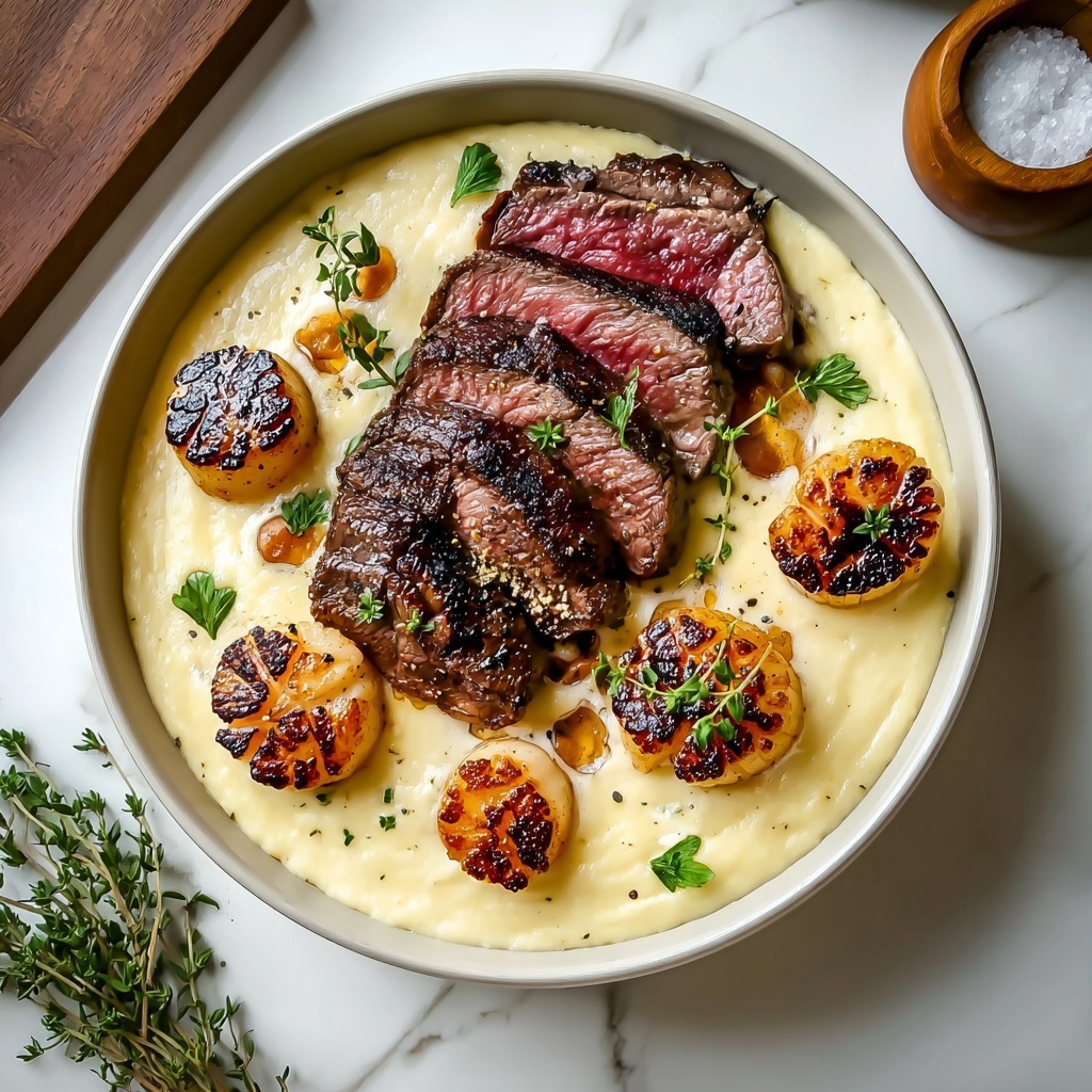 Surf and Turf with Creamy Garlic Sauce Recipe - Recipe Image