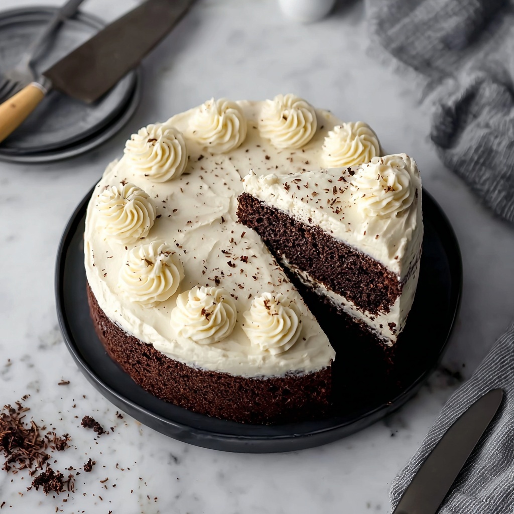 Tuxedo Cake with Cream Cheese Frosting and Chocolate Drizzles Recipe - Recipe Image