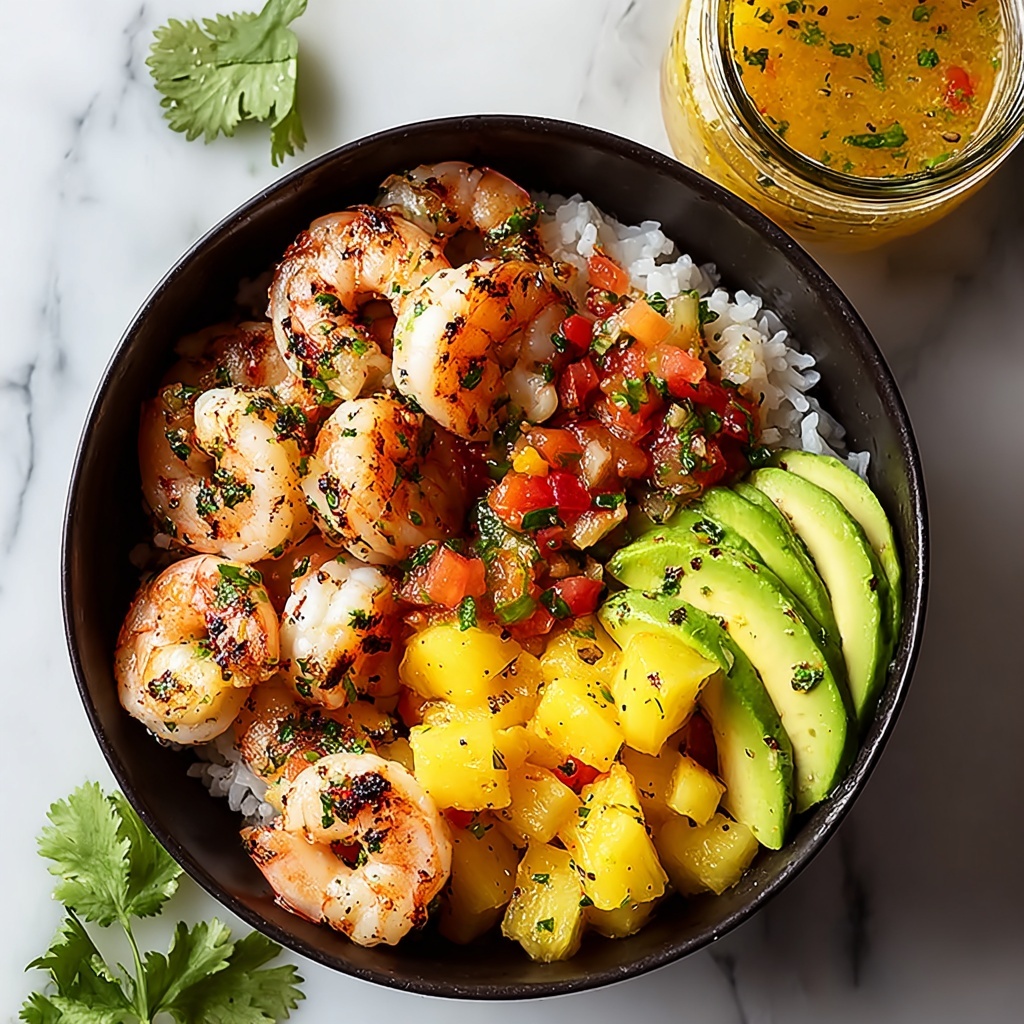Shrimp and Avocado Bowls with Mango Salsa & Lime-Chili Sauce Recipe - Recipe Image