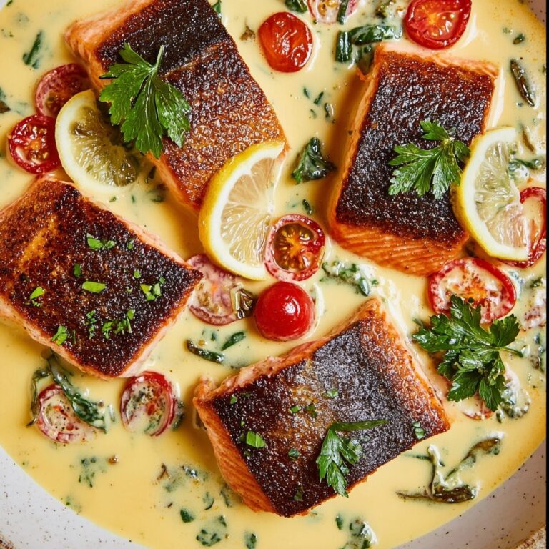 Tuscan Salmon with Tomato, Spinach, and Parmesan Cream Sauce Recipe