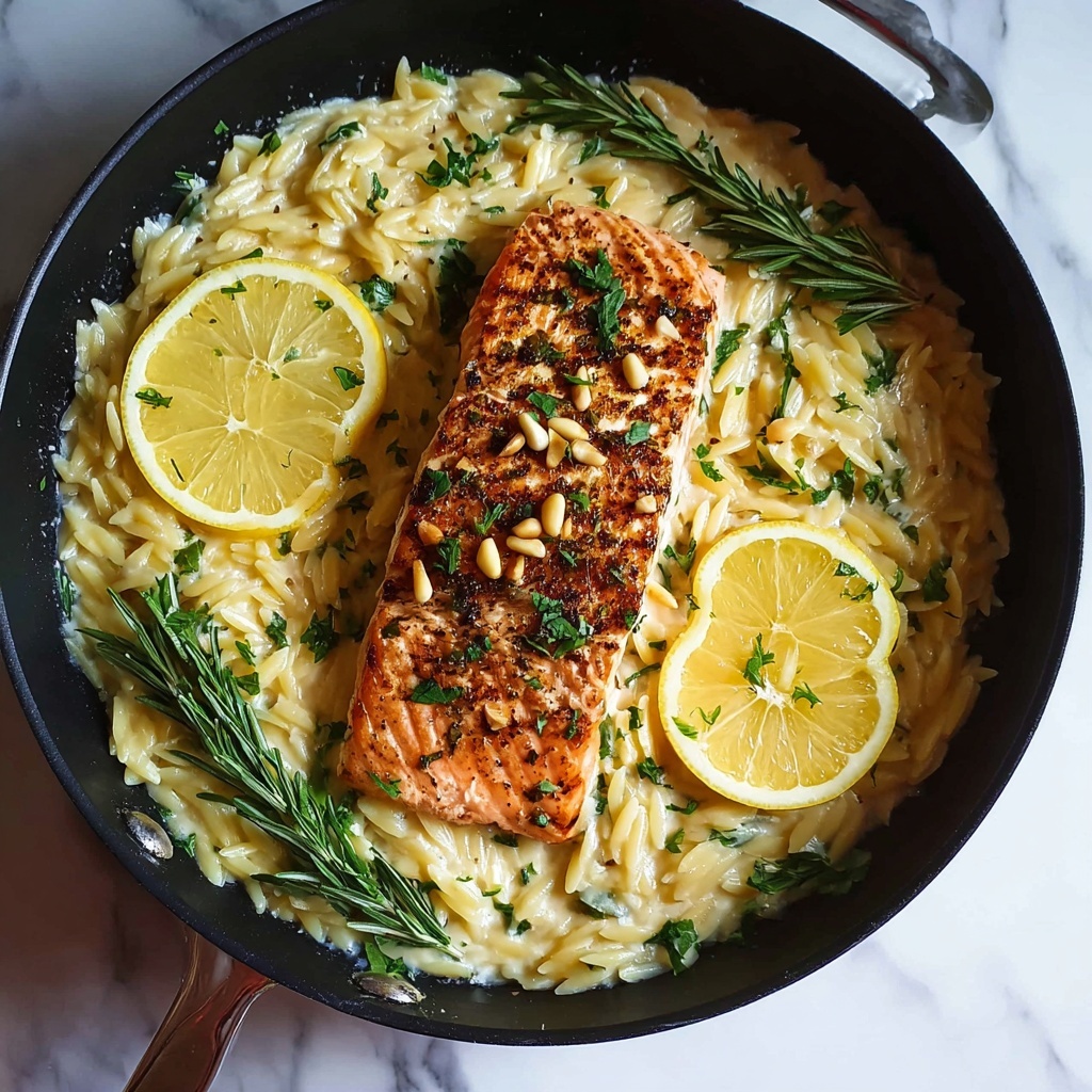 One Skillet Salmon with Lemon Orzo Recipe - Recipe Image