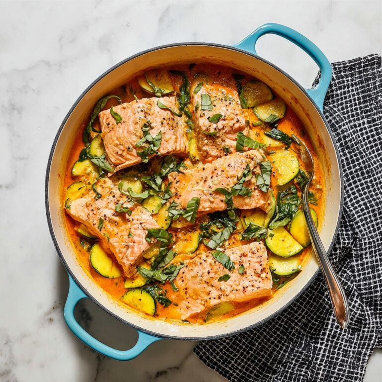 Creamy Skillet Salmon with Zucchini, Summer Squash, and Spinach Recipe
