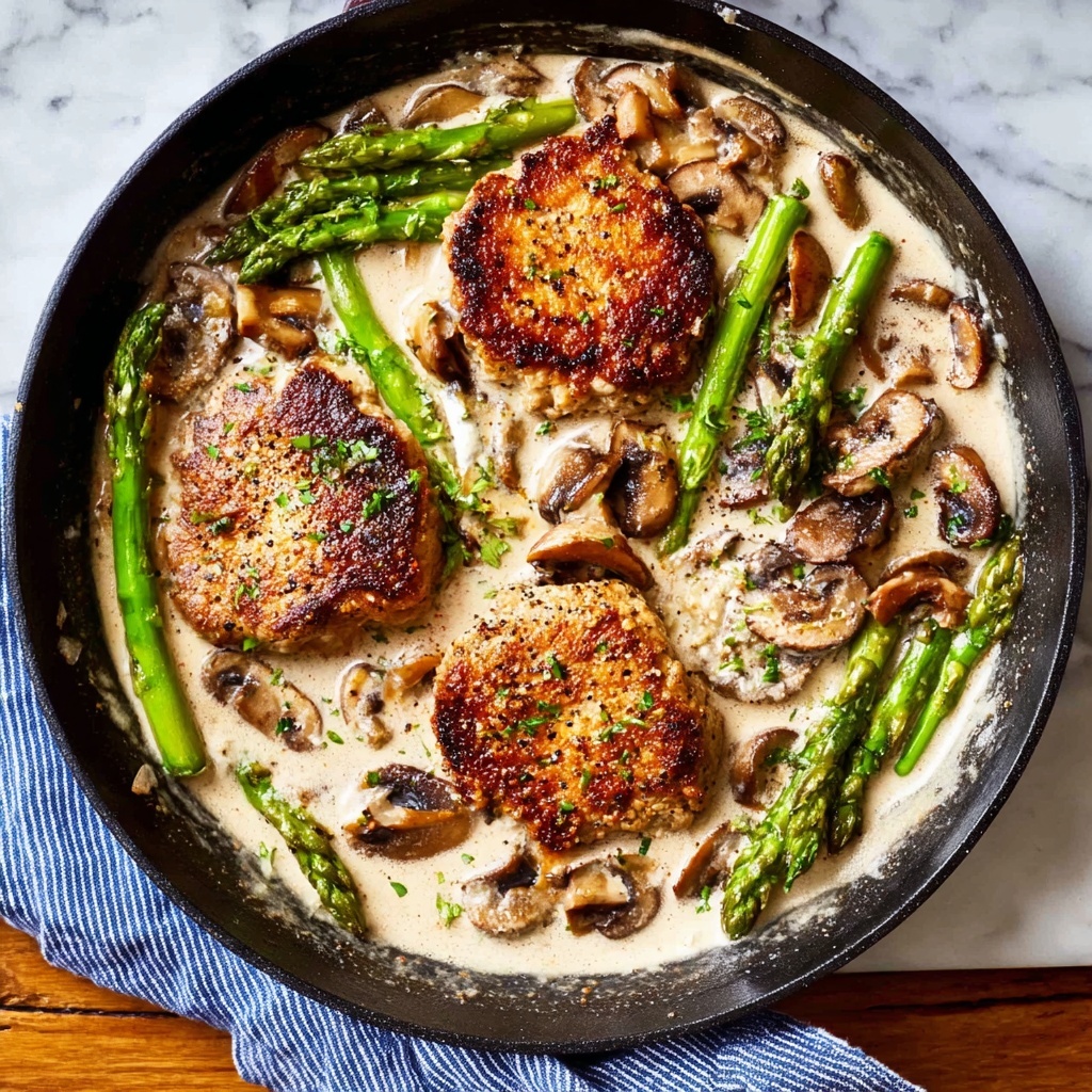 Pork Chops with Mushroom and Asparagus in Creamy Balsamic Sauce Recipe - Recipe Image