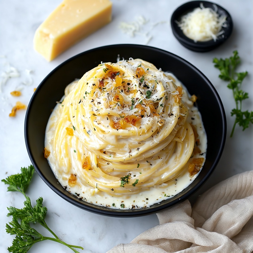 Caramelized Onion Balsamic Pasta with Cream and Parmesan Recipe - Recipe Image