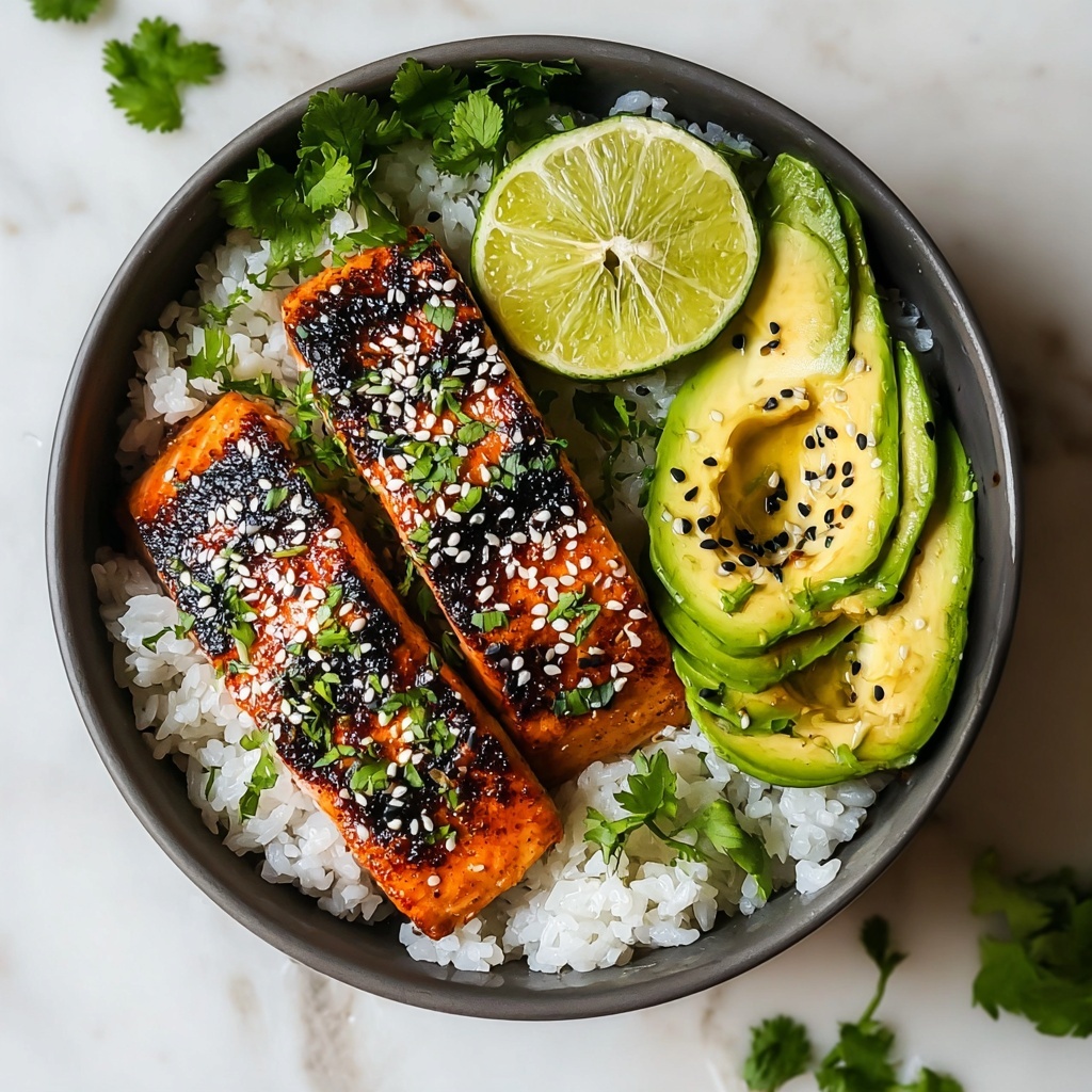 Vibrant Spicy Salmon Bowls with Coconut Rice and Avocado Recipe - Recipe Image