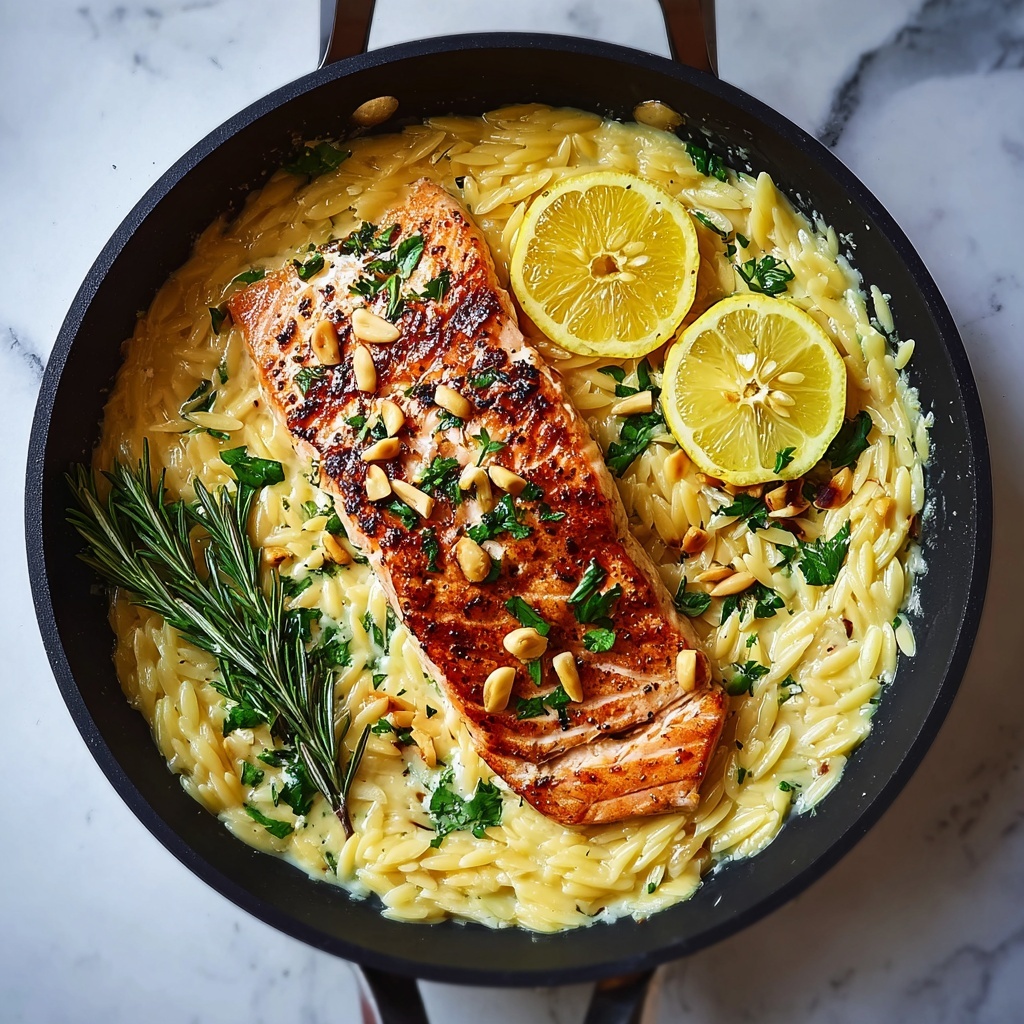 One Skillet Salmon with Lemon Orzo Recipe - Recipe Image