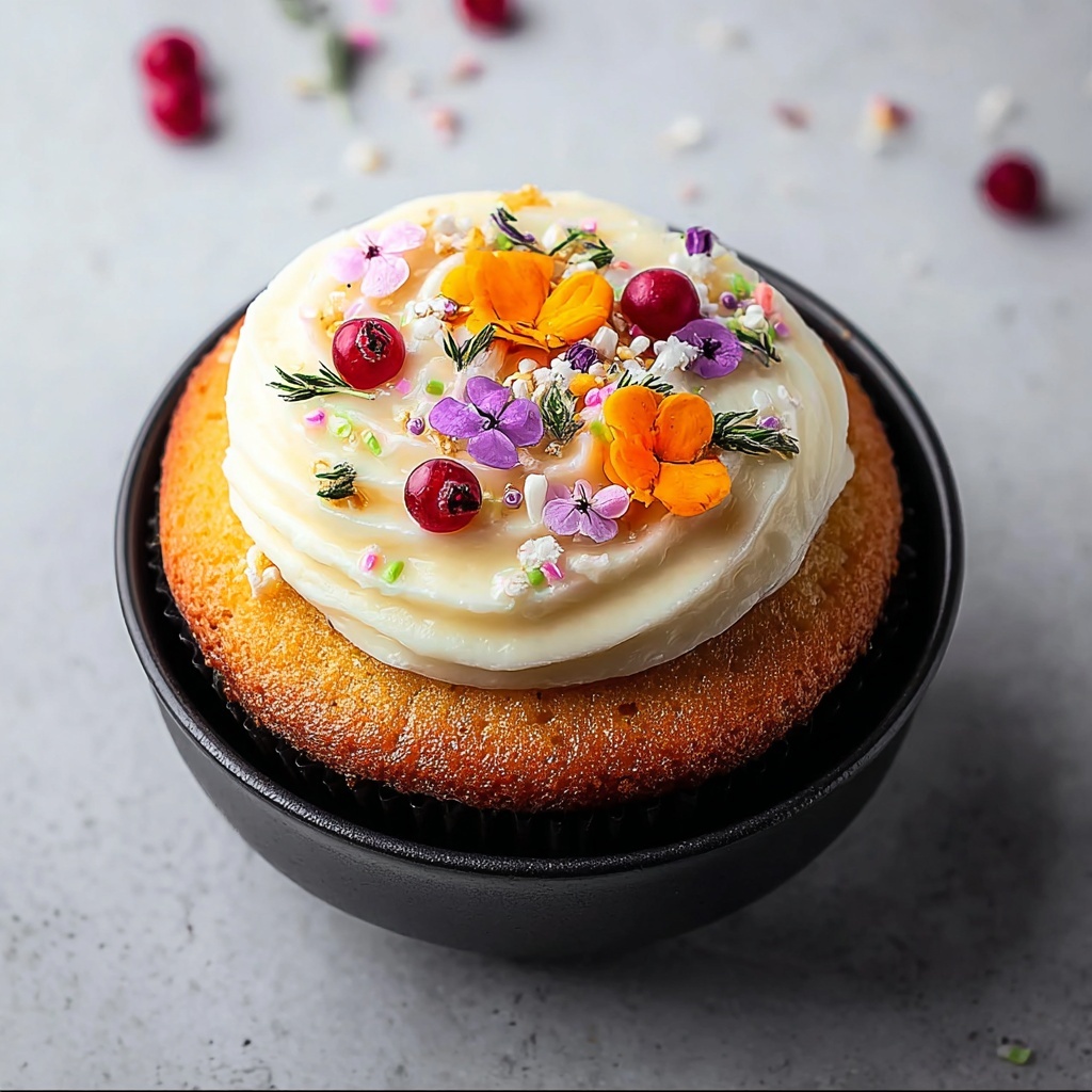 Spring Lemon Coconut Cupcakes with Pistachios and Candied Violets Recipe - Recipe Image