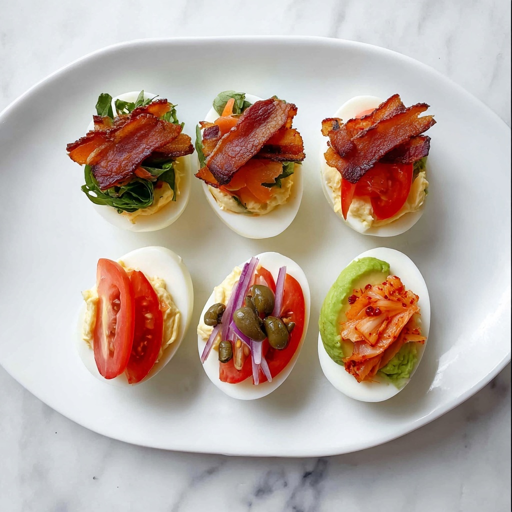Egg Flight: Triple-Style Hardboiled Eggs with Bacon, Smoked Salmon, and Kimchi Avocado Topping Recipe - Recipe Image