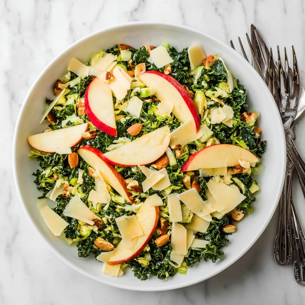 Fall Kale and Brussels Sprouts Salad with Honeycrisp Apples, Nuts, and Parmesan Recipe - Recipe Image