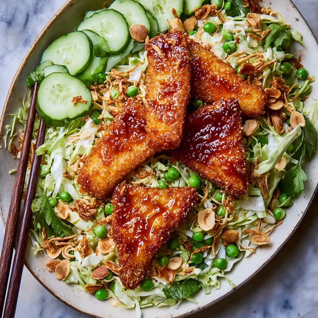 Crunchy Asian Cabbage Salad with Crispy Fish Fillets and Toasted Ramen Noodles Recipe - Recipe Image