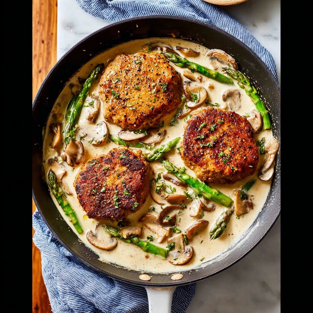 Pork Chops with Mushroom and Asparagus in Creamy Balsamic Sauce Recipe - Recipe Image